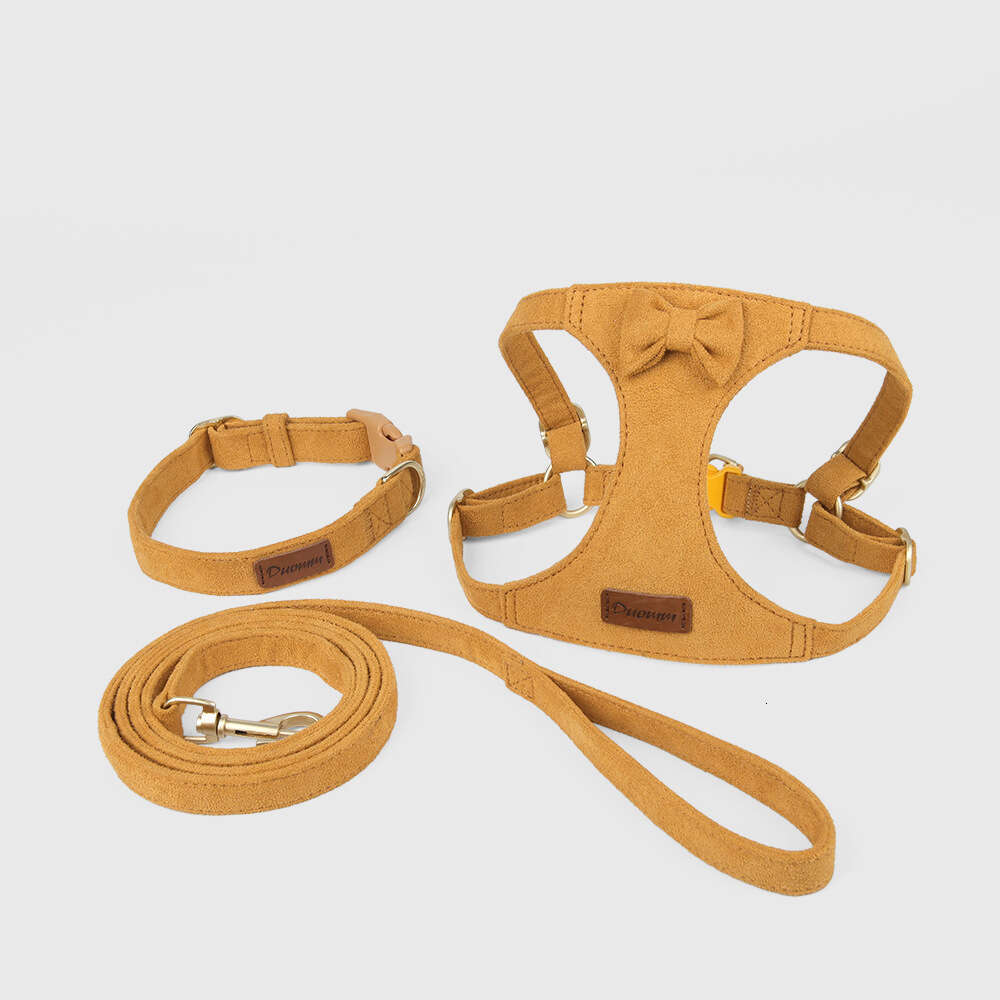 New Leash Vest-Style Collar Deer Fiber Veet Dog Chest Harness Three-Piece Set Pet Supplies