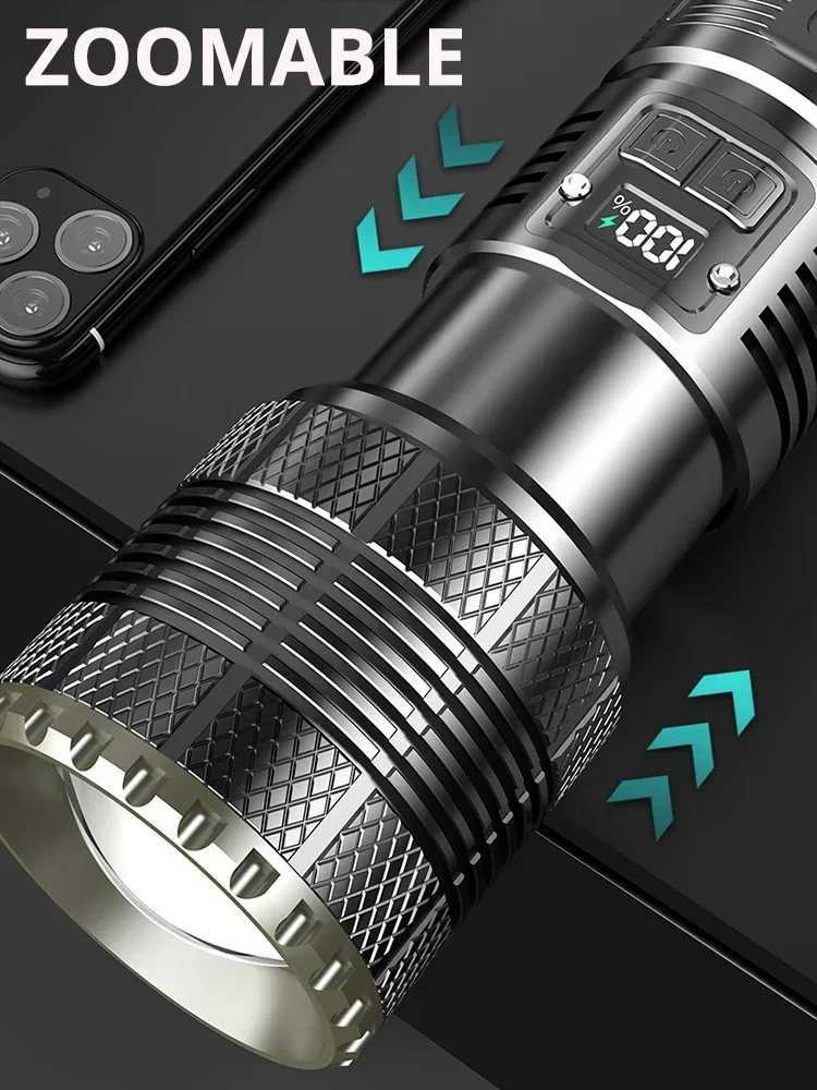 1000W High Power LED Flashlights Tactical Flashlight 7800mAh With Built-in Battery Light Emergency Spotlights 9km Holiday GiftsXJ250529