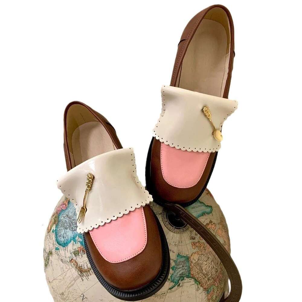 Genuine Gentle Style Niche Color Block Thick Sole Chunky Heel Round Toe Loafers for Women Spring and Autumn New Small Leather Deep Mouth Single Shoes