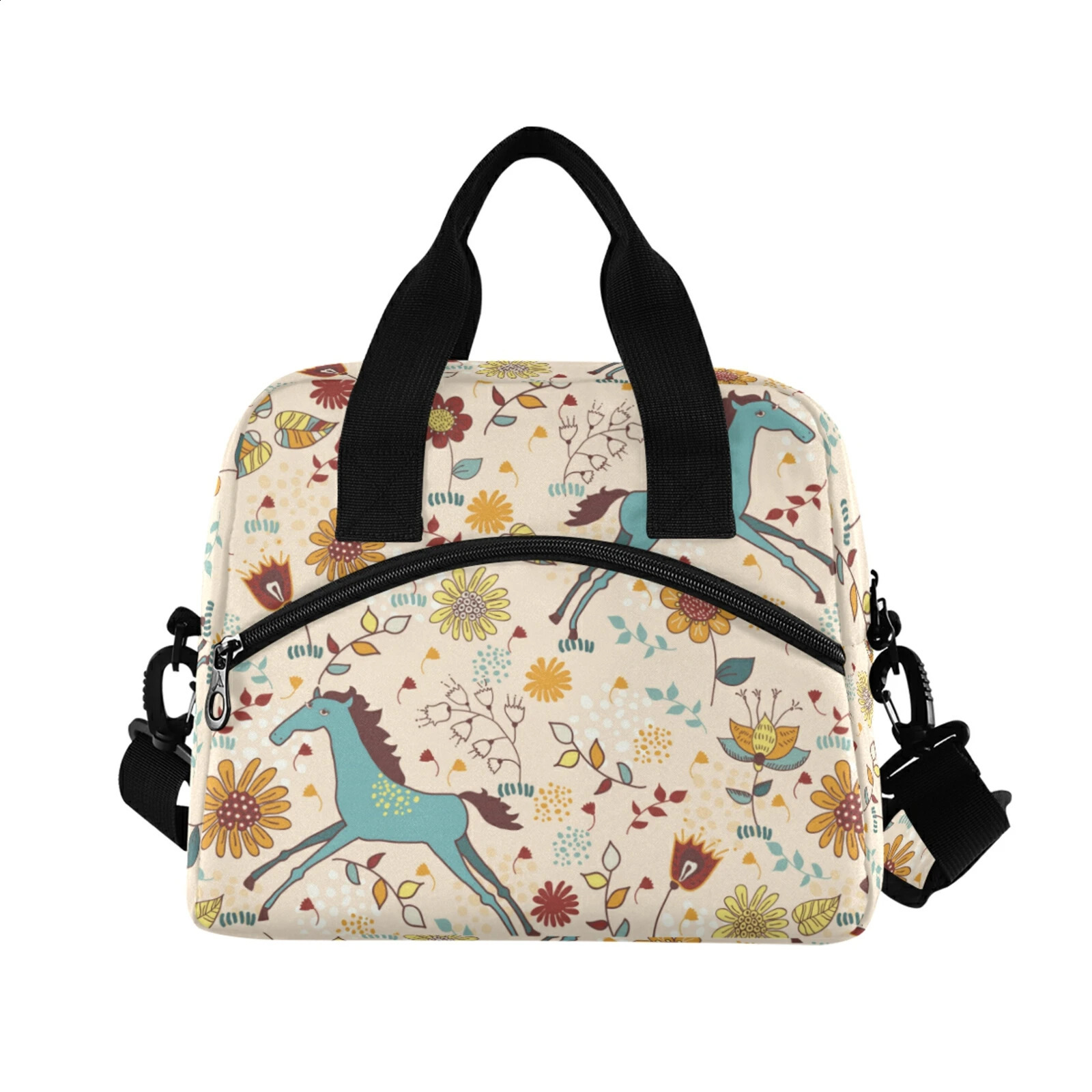 HighCapacity Food Thermal Lunch Box Bag Durable Horse Print Office Cooler Lunchbox Organizer School Insulated Case With Strap 250528