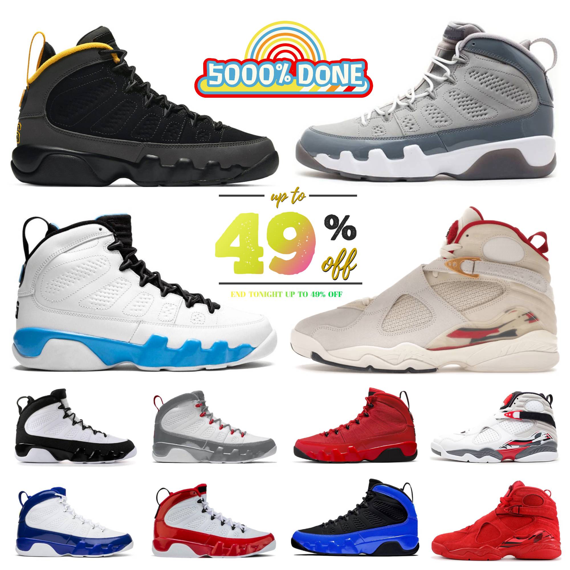 Jump 9 IX 9S Mans Men Basketball Shoes 8 8s Bred University Gold Blue Gym Chile Red UNC Cool Particle Grey Racer Blue Statue Anthracite Sport Sneakers Trainers Size 7-13