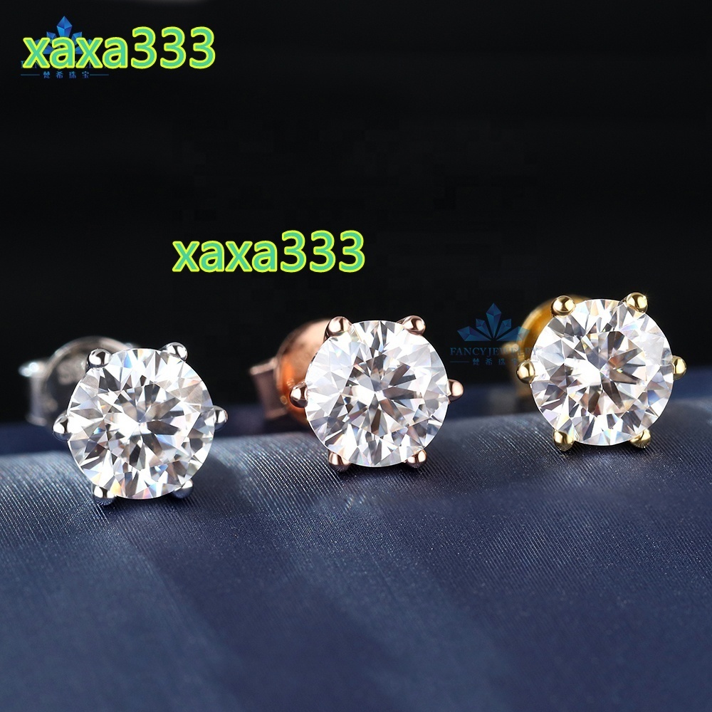 Wholesale Factory Price 10K 14K Solid Real Gold Vvs 1ct 2ct GRA Moissanite Diamond Stud Earrings for Women Men