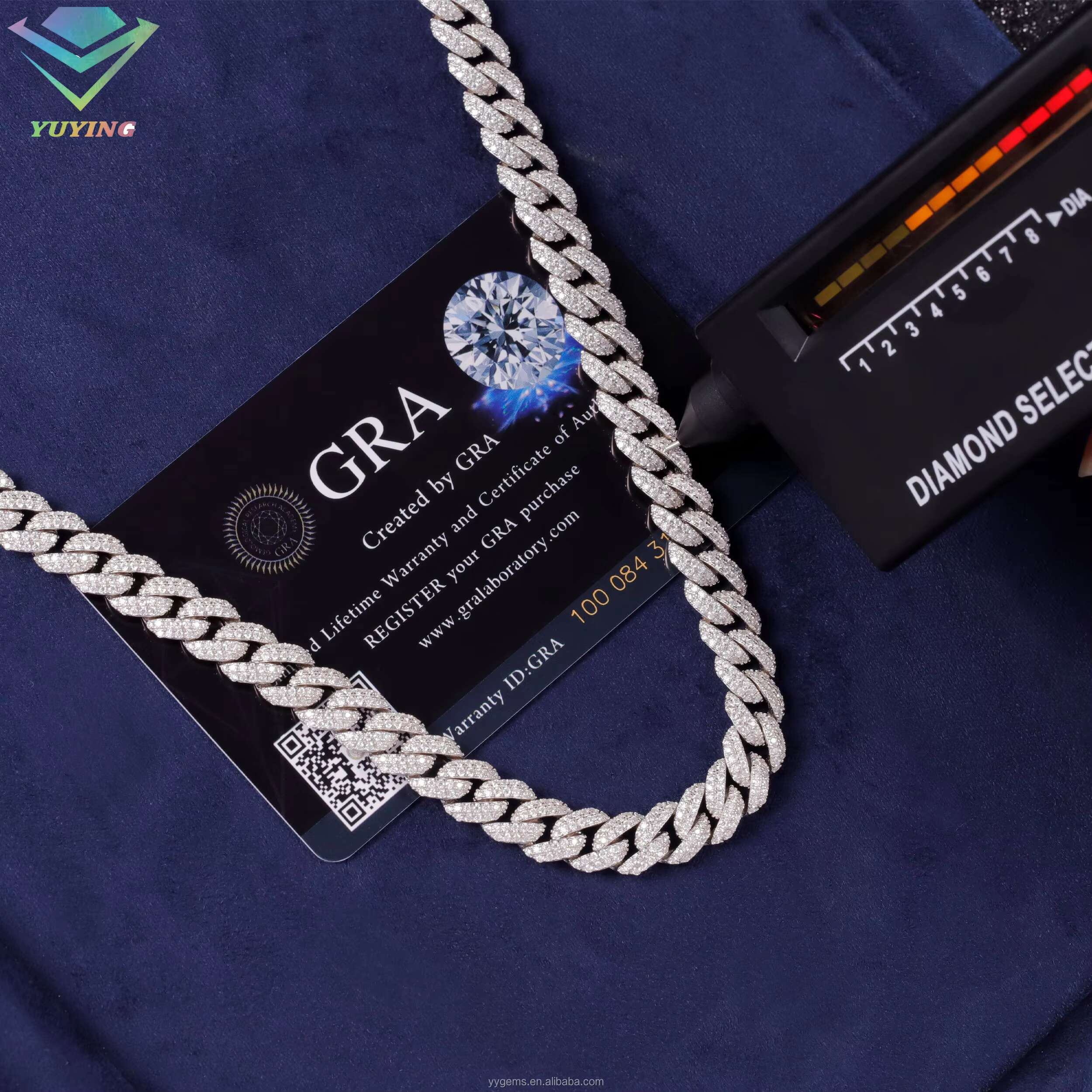 Best Selling Full Ice Out Mossanite Cuban Chain 2rows 9mm 925 Solid Silver Chain Men Necklace VVS Moissanite Cuban Link Chain