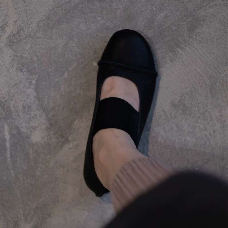 Genuine Leather Niche Classic Elastic Strap Mary Jane for Women Spring and Autumn New Versatile Flat Ballet Shoes