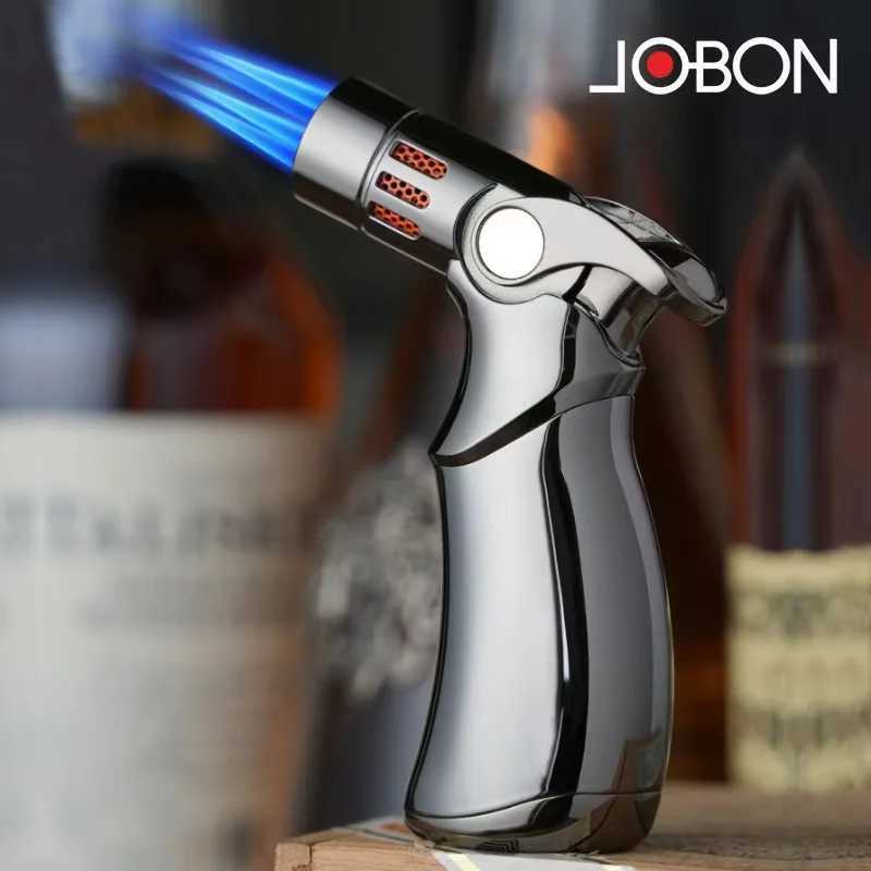 JOBON 4 Flame Jet Butane Gas Spray Gun Lighter Outdoor Windproof Metal Kitchen Baking BBQ Cigar ToolT250529
