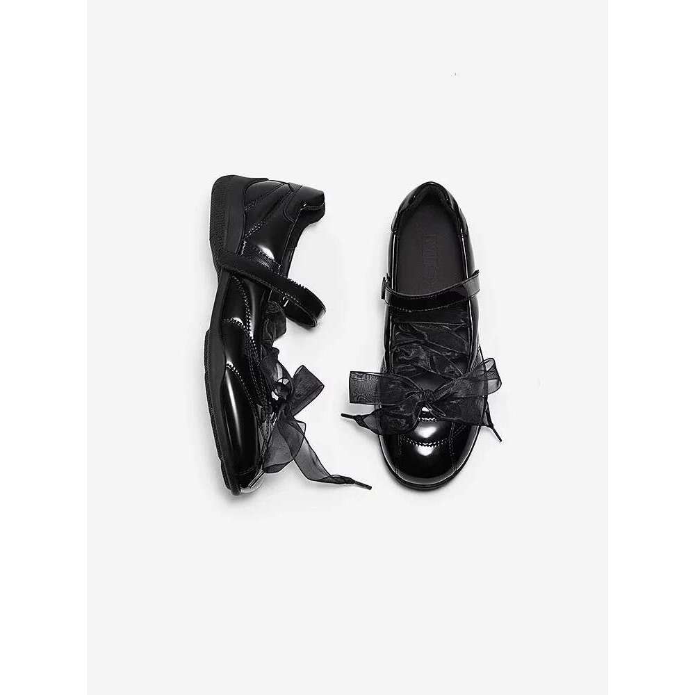 Korean Style Sweet Fashion Lace-up Round Toe Low Heel Ballet Mary Jane Flats for Women 2025 Spring De Xun Shoes