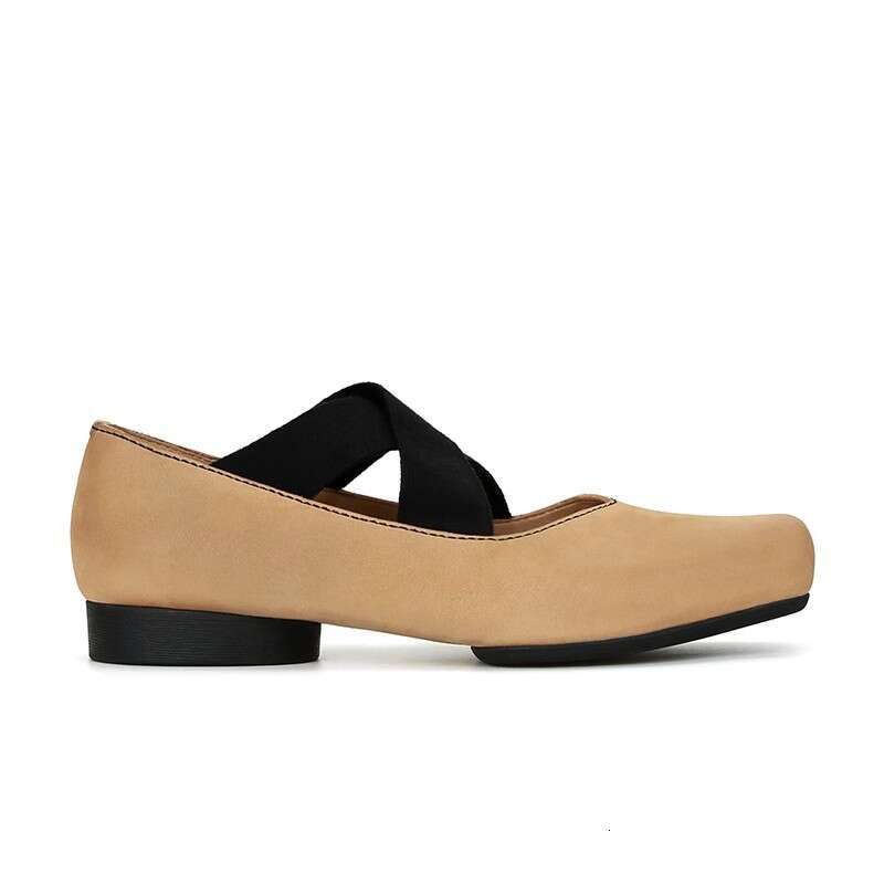 Su Yinyin Style Cross Lace Ballet Flats for Women Low Heel Square Toe Mary Jane Shoes Spring Autumn New Model
