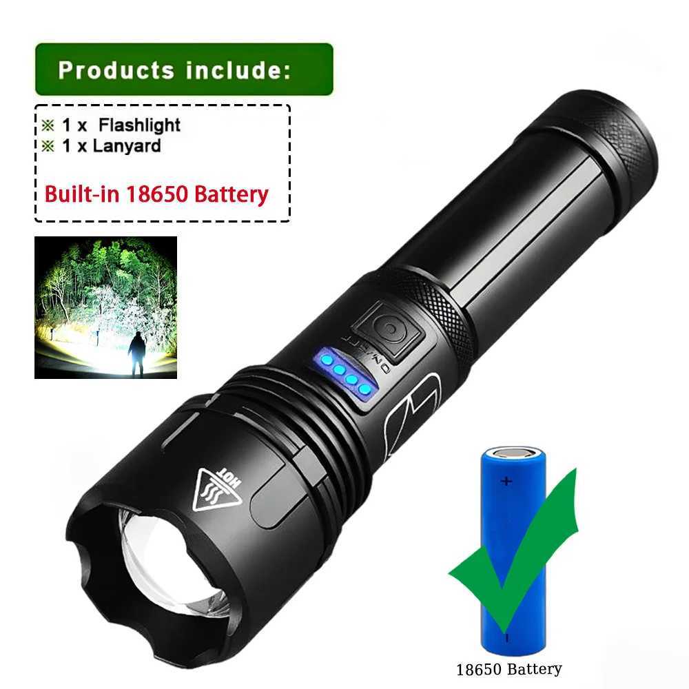 Metal Super Bright Long Range LED Flashlight Tactical Light Rechargeable Light Zoom Torch Camping Lantern Outdoor Waterproof XJ250529