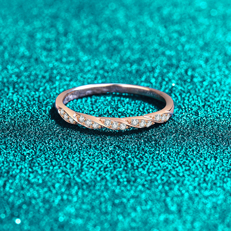 Women's Unisex Wrist Accessory: Handcrafted Dazzling Wave Motif S925 Silver Ring Set With Real Moissanites