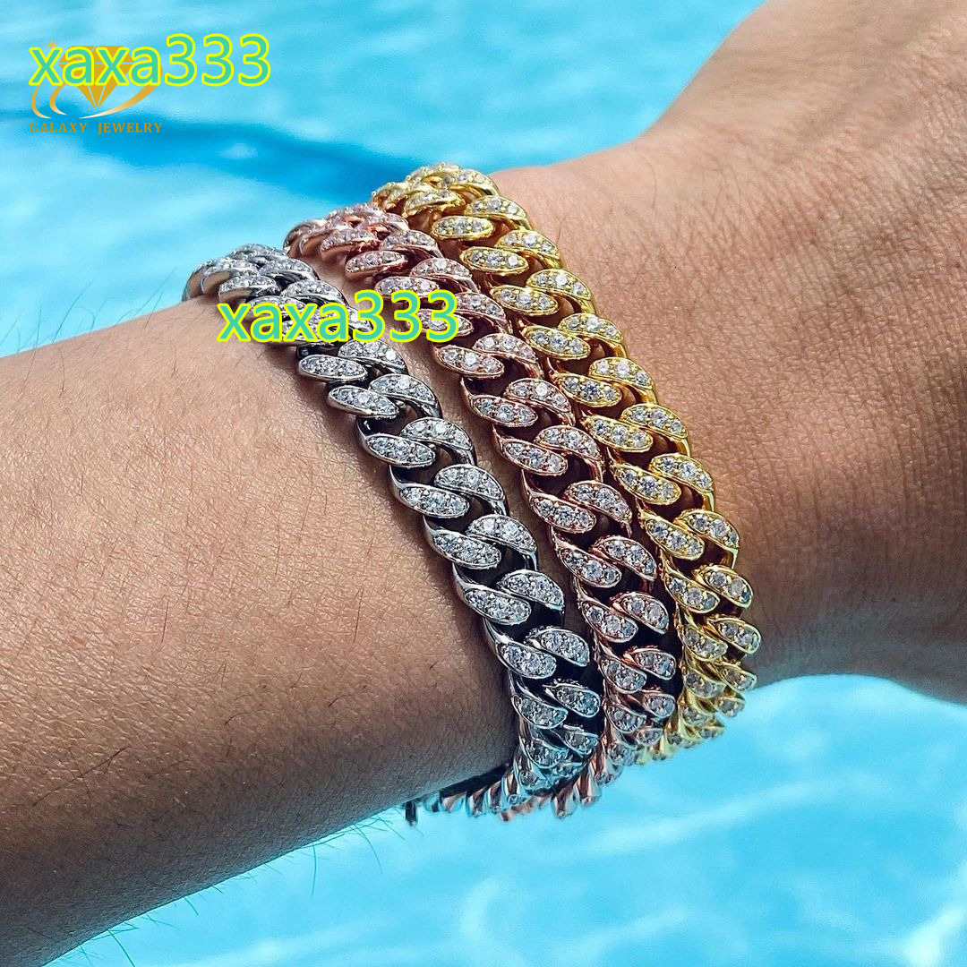 Hiphop Bracelet Miami Cuban Chains Lab Diamond 925 Sterling Silver Gold Plated Vvs Moissanite Diamond Cuban Bracelet for Men