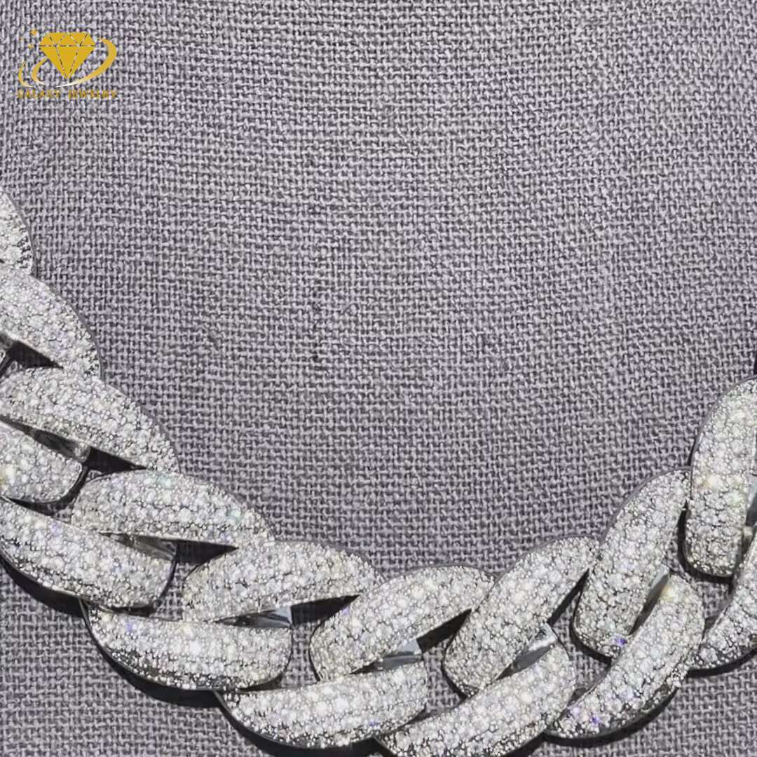 Hot Sale 925 Sterling Silver 20mm Hip Hop Iced Out Moissanite Diamond Miami Cuban Link Chain Necklace Rapper Men Trendy Jewelry