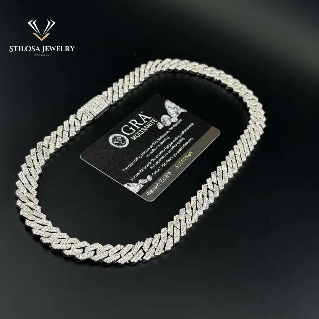Iced Out Miami Cuban Chain Custom Size 12mm Moissanite Necklace Hip Hop Jewelry 925 Silver Necklace