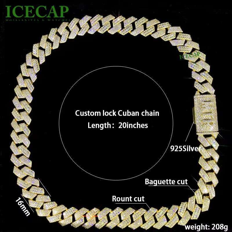 Custom Cuban Link Chain VVS Moissnaite Silver Cuban Necklace