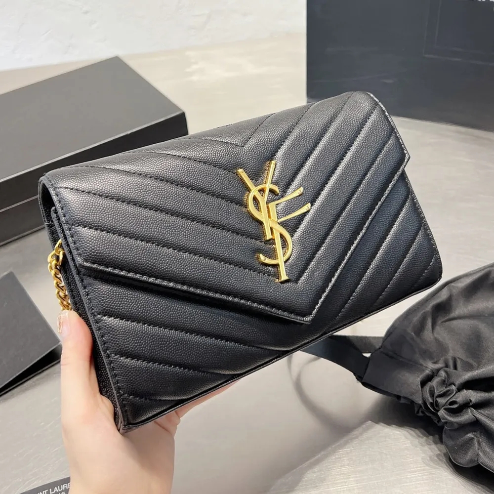 Designer Bags Shoulder Bags Wallets Luxury Bags Textured Embossed Leather Envelope Bags Clutch Crossbody CASSANDRE Flap Wallet Clutch Black chain bag Handbag