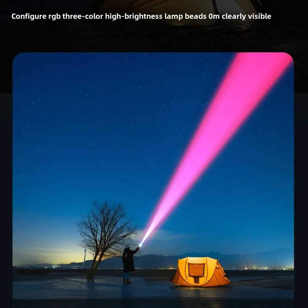 Multifunctional portable strong light flashlight telescopic zoom usb rechargeable multi-light source camping light with flame XJ250529