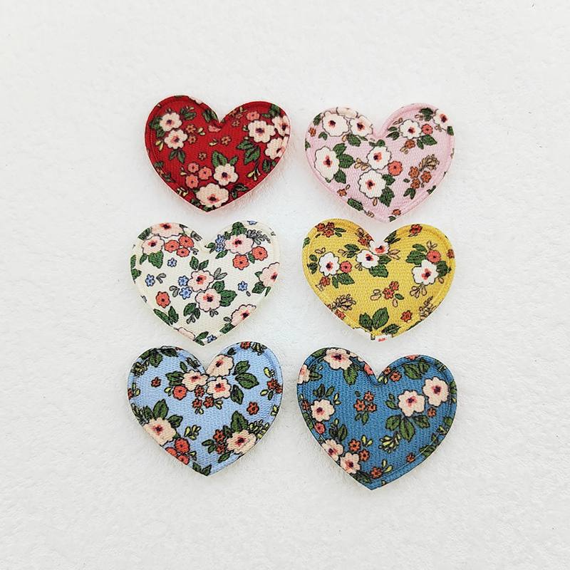 Fabric Heart Padded Appliques for Clothes, Hat Sewing Supplies, DIY Headwear, Hair Clip, Bow Decor Patches, 3.5x3cm, 100Pcs