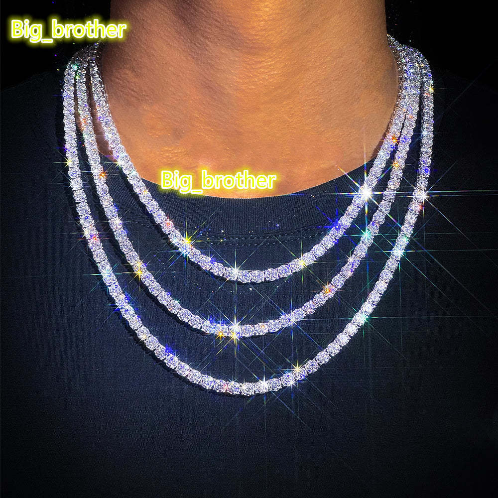 Top Sales 925 Silver Moissanite Tennis Chain for Men 3mm 4mm 5mm VVS Link Necklace Diamond Chains