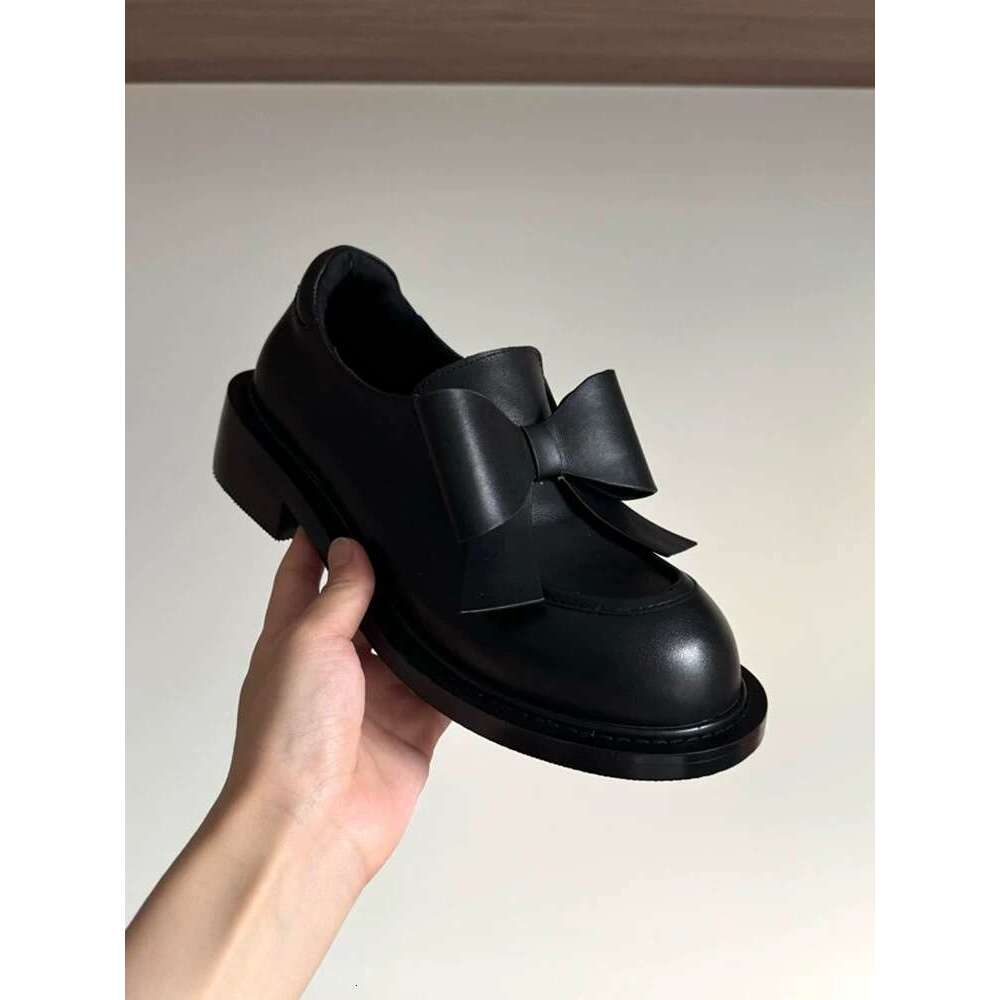 Genuine Leather College Style Bowknot Round Toe Women's Loafers 2025 Spring and Autumn New Thick Heel Platform Shoes