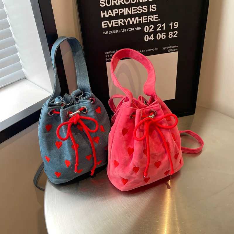 Children Messenger Bag Embroidered Drawstring Pink Purses and Handbags Crossbody Bag for Women Textured Bucket Bags Bolsa XJ2520528