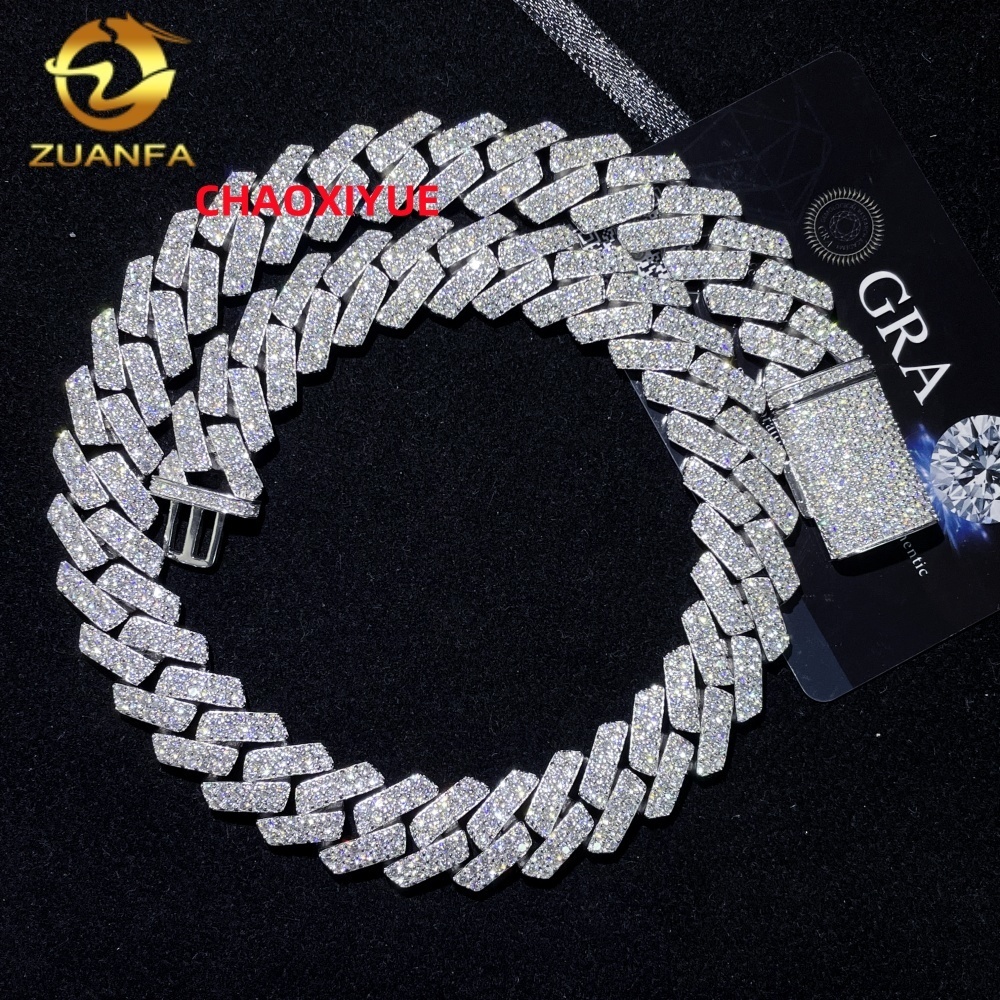 Factory Price Promotion 2 Rows 16mm Iced Out Diamond Moissanite Solid 925 Silver Necklace Hip Hop Jewelry Cuban Link Chain