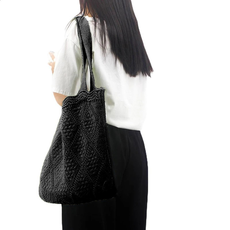 Women Crochet Shoulder Bags Knitting er Handbag Purses Girls Tote Bag Female Summer Beach Shopping Bags 250523