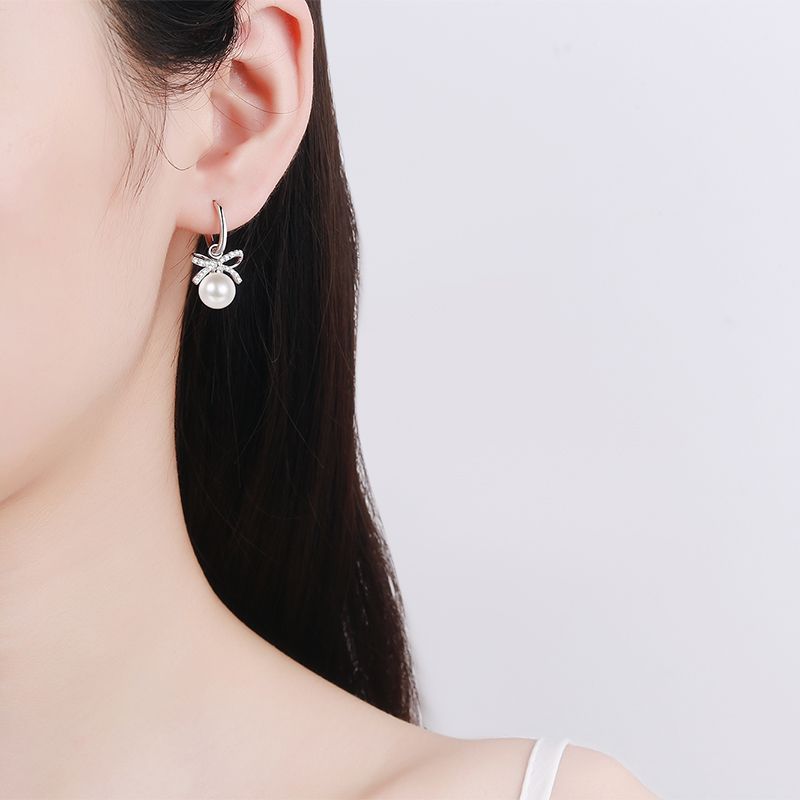 925 Sterling Silver Drop Earrings for Women, Flawless Freshwater Pearl Moissanite Earrings, Minimalist Fashion Chic, High-End Jewelry, Direct Source