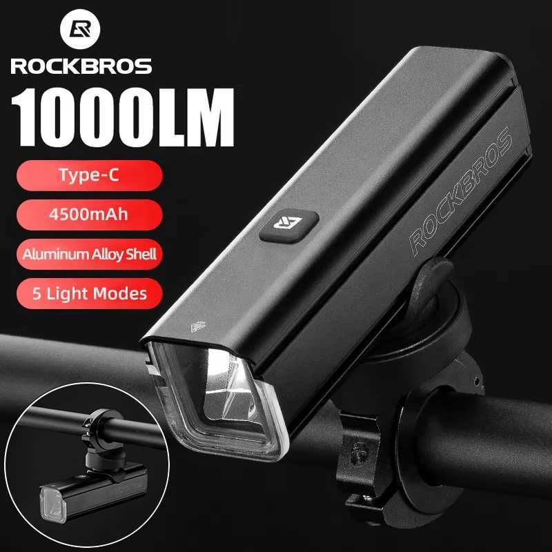 ROCKBROS Bicycle Light Ultralight 1000 Lumens Cycling Headlight Aluminum Alloy IPX6 Waterproof Front Flashlight Bike Accessories XJ250529