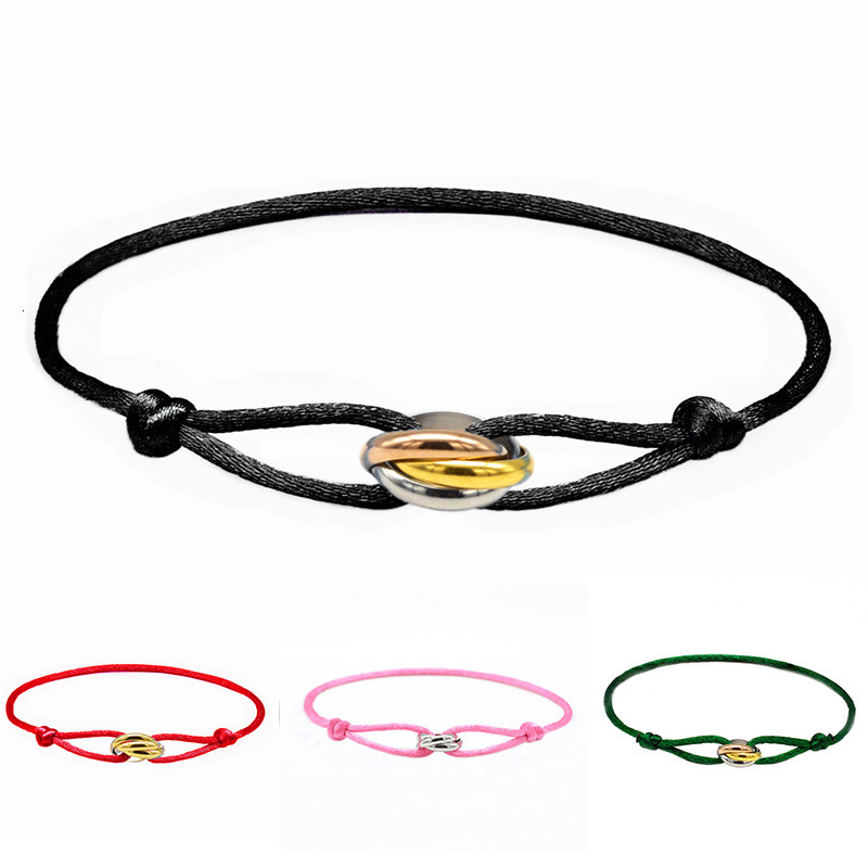 Handwoven Couple Stainless Steel Colors Three Rings Adjustable Bracelet