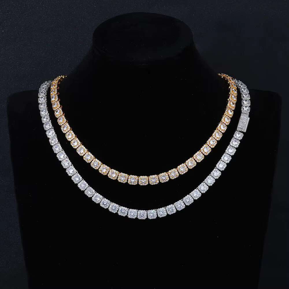 NUOYA Luxury 7mm Clustered Tennis Chain VVS Moissanite 925 Sterling Silver Diamond Necklace Hip Hop Jewelry Womens Gift