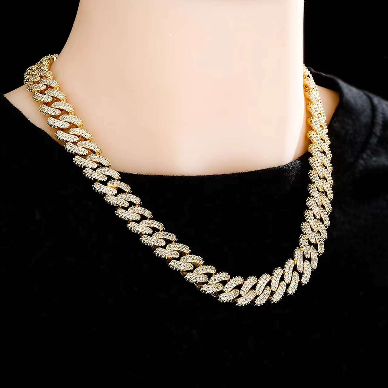 Stylish 13mm Cuban Link Hip Hop Moissanite Necklace Spring Clasp