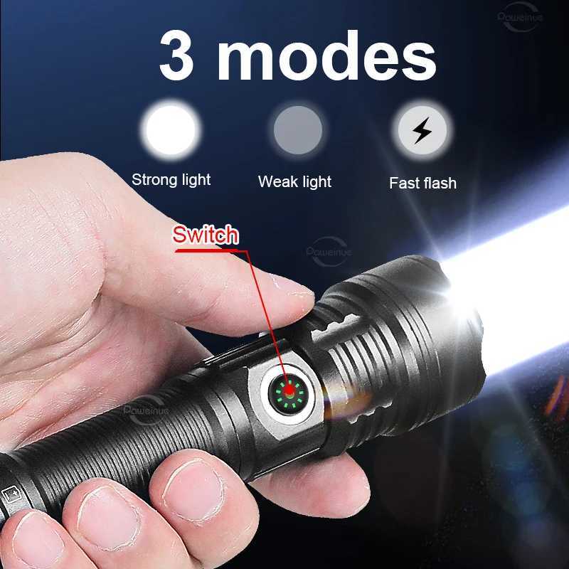 10000LM LED Flashlight Military Tactical Flashlight Long Range 3000M Ultra Powerful LED Torch Rechargeable Army Tactical Lantern XJ250529