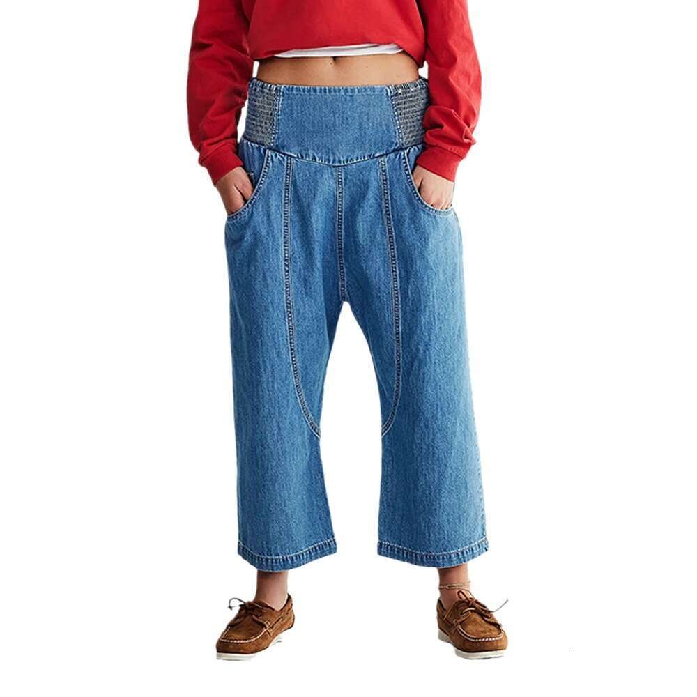 Harem Jeans For Women Autumn New Washed Mid-Waist Straight Cropped Pants B5