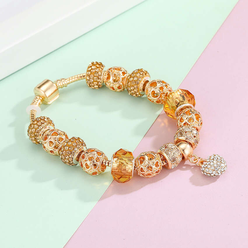 DIY Alloy Large Hole Bead Full Dia Heart-shaped Gold Shell Bracelet Jewelry