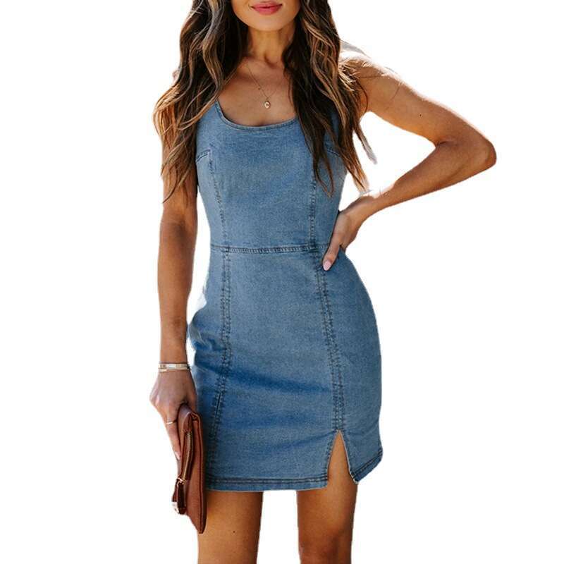 Summer Women's Sexy Denim Tight-Fitting Backless Bodycon Dress B5