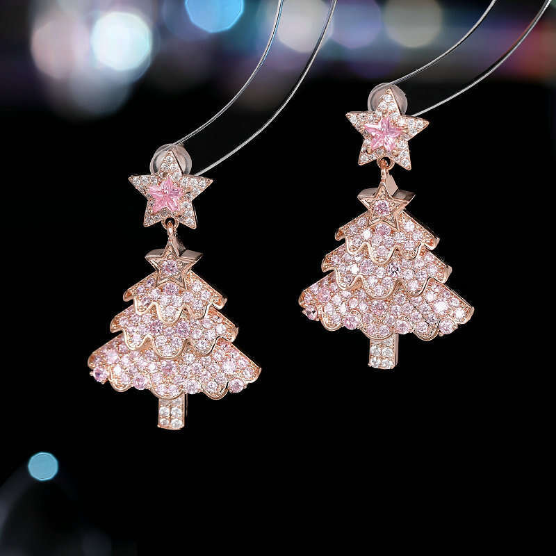 Trendy Fashionable Christmas Tree Earrings New Style Colorful Zircon Inlaid High-end Gift