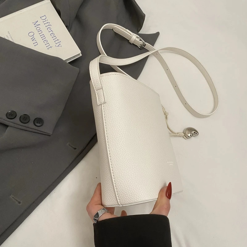 Lychee Pattern Mini Shoulder Bucket Bags For Women Pure Color PU Leather Crossbody Bag With Pendant Summer Latest Handbags 250528