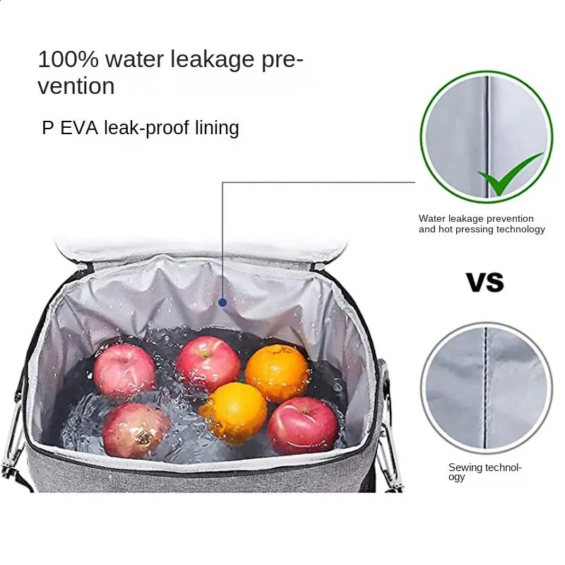 Large Insulated Lunch Bag Black Waterproof Leakproof Thickened HandheldShoulder Carry Outdoor Picnic Bag 250528