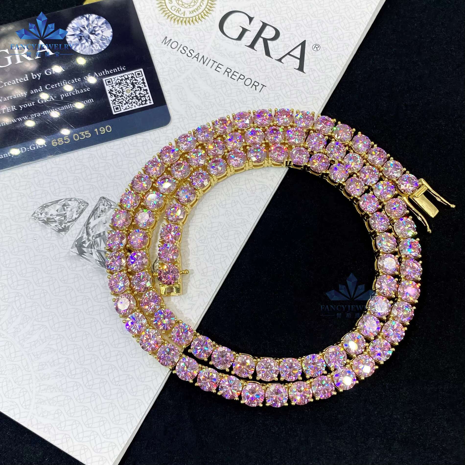 2025 Hot Sale Luxury Customized 925 Silver Gold Tennis Bracelet Necklace Women Featuring Pink Moissanite Collection Customized