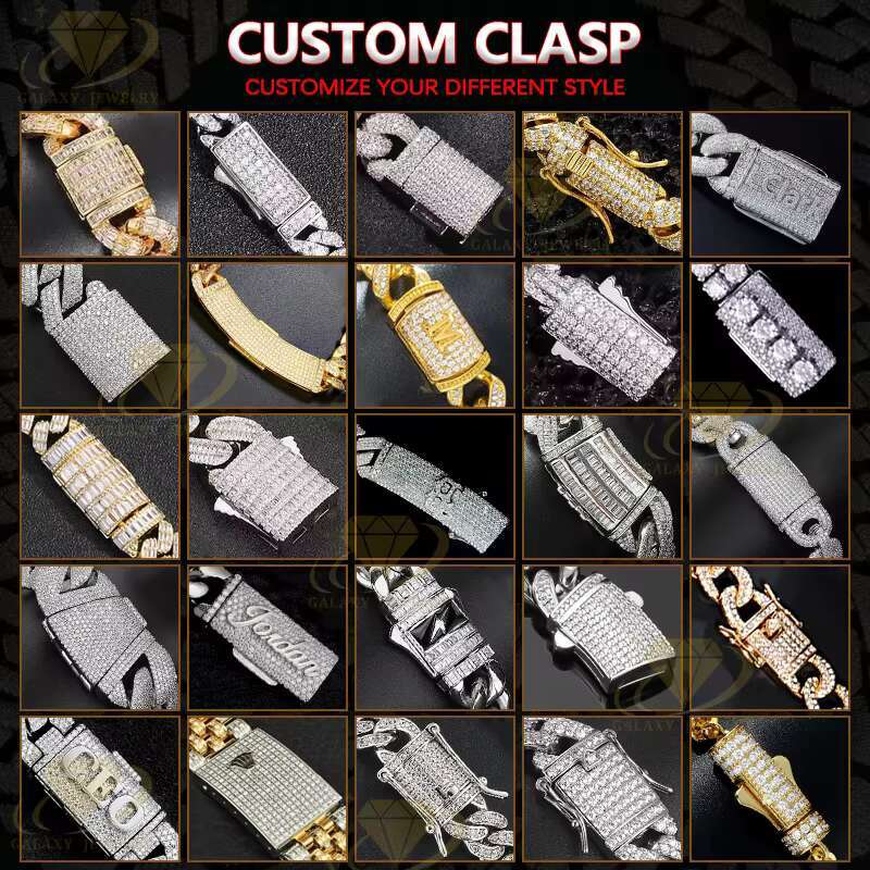 Hip Hop 2 Rows 20mm Cuban Link Chain 925 Solid Silver Gold Plated Iced Out Lab Moissanite Prong Cuban Necklace Bracelet