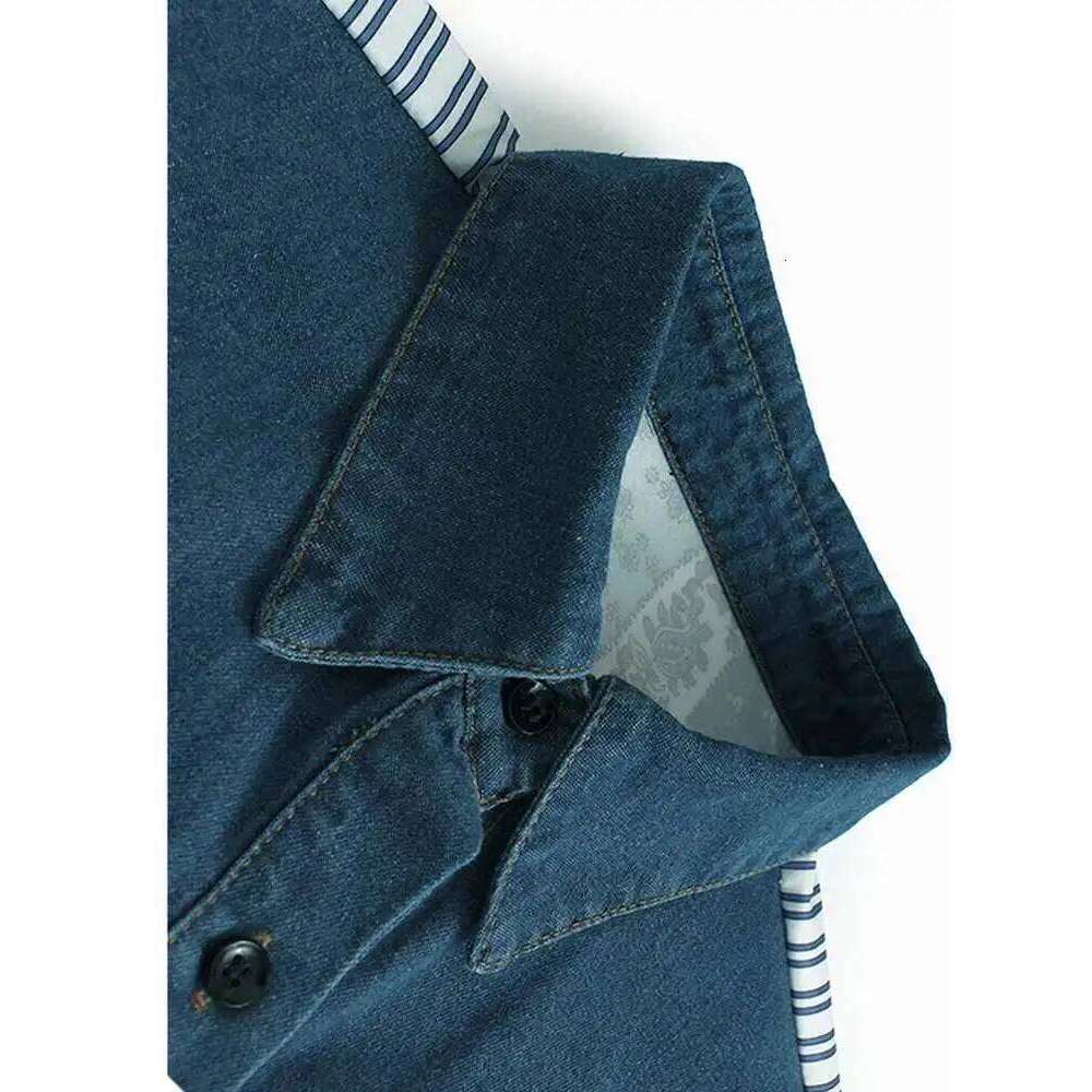 Women's Wear Women Blue Pattern Printed Denim Big Size Blouse New Lapel Long Sleeve Shirt Fashion Tide Spring Autumn 1Dh4876