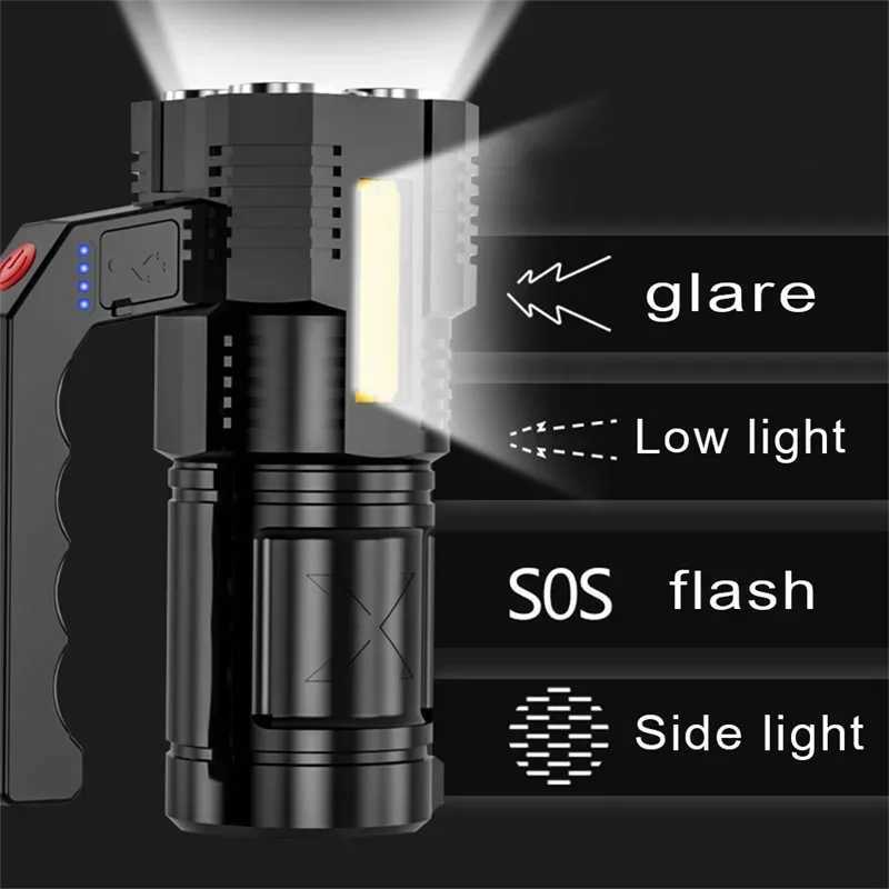 Portable LED Flashlight USB Rechargeable Waterproof 4-7 Core Handheld Lantern COB LED Flashlights for Outdoor Camping Hiking XJ250529