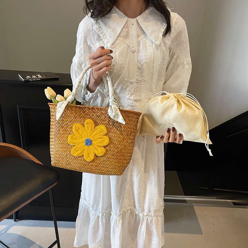 Handwoven 2025 New Straw Beach Vacation Tote Large Capacity Basket Bag for Women