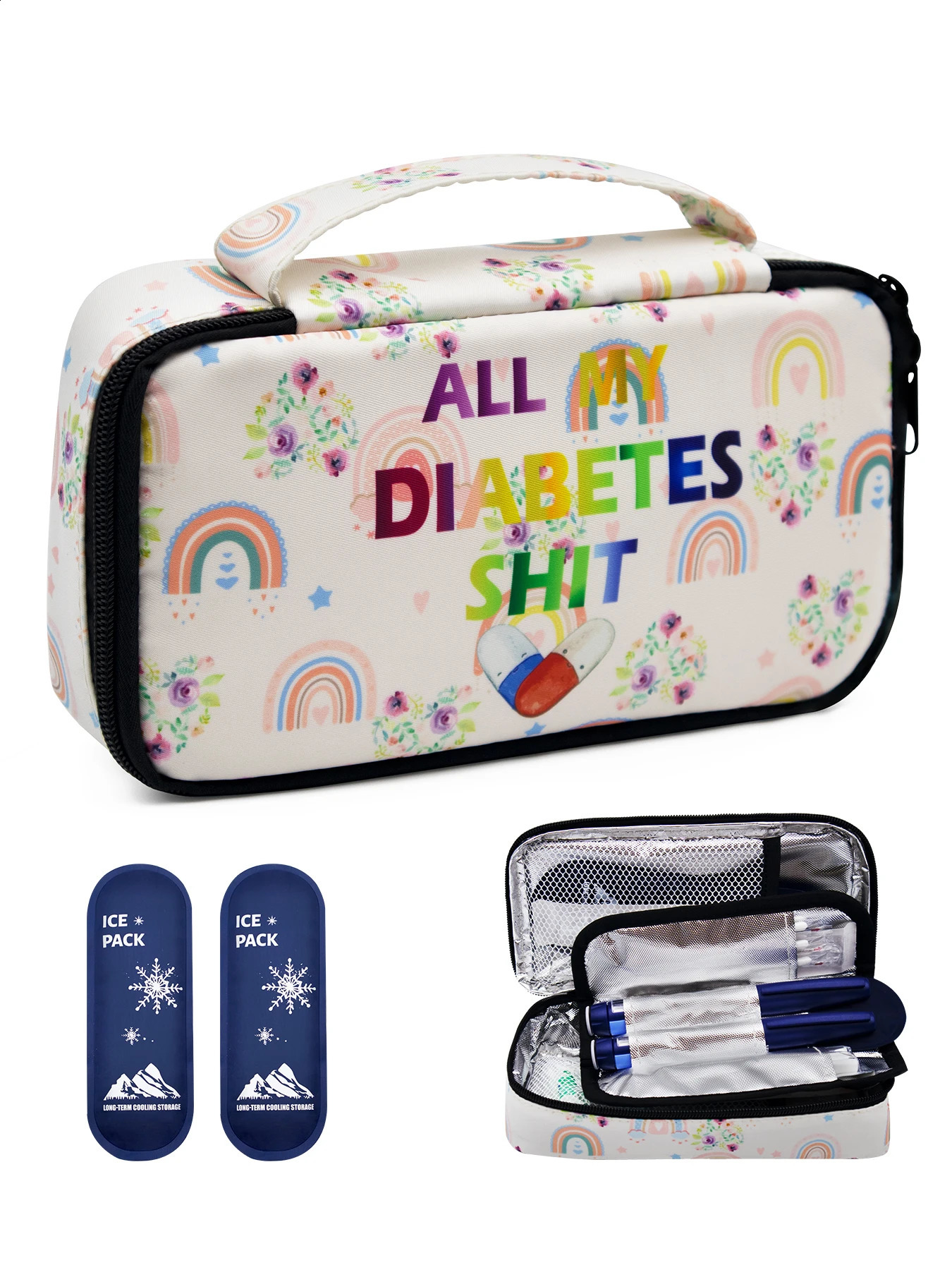 Rainbow Pattern Portable Insulin Insulated Storage Bag For Travel Diabetic Patients Box Large size 250528