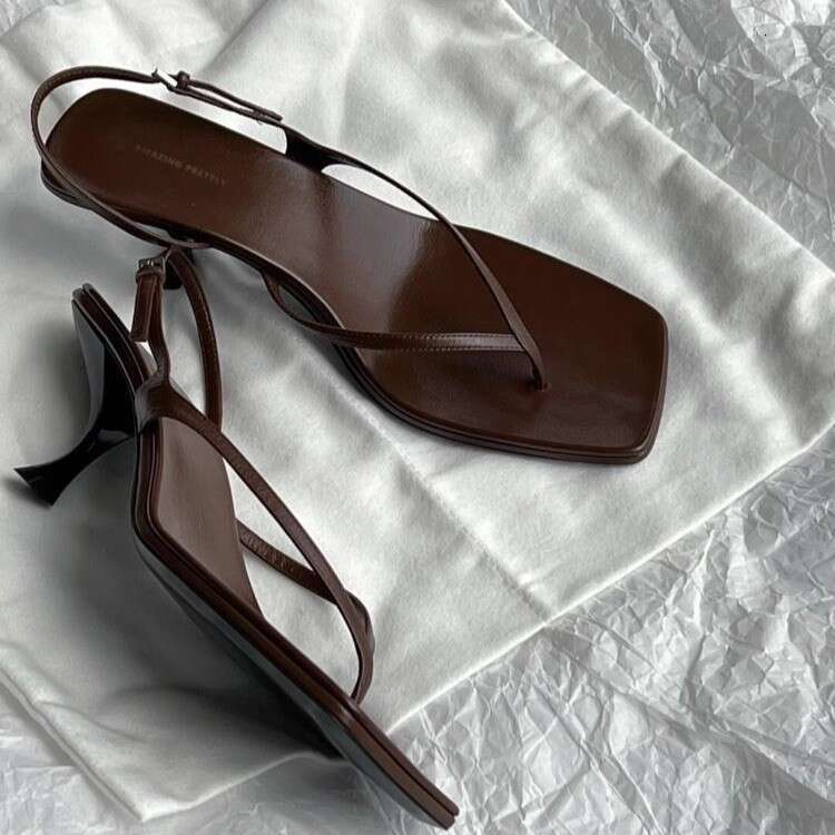 French Style High Heels Thin Heel Summer Fashion Toe Post Women 2025 New Back Strap Thong Sandals