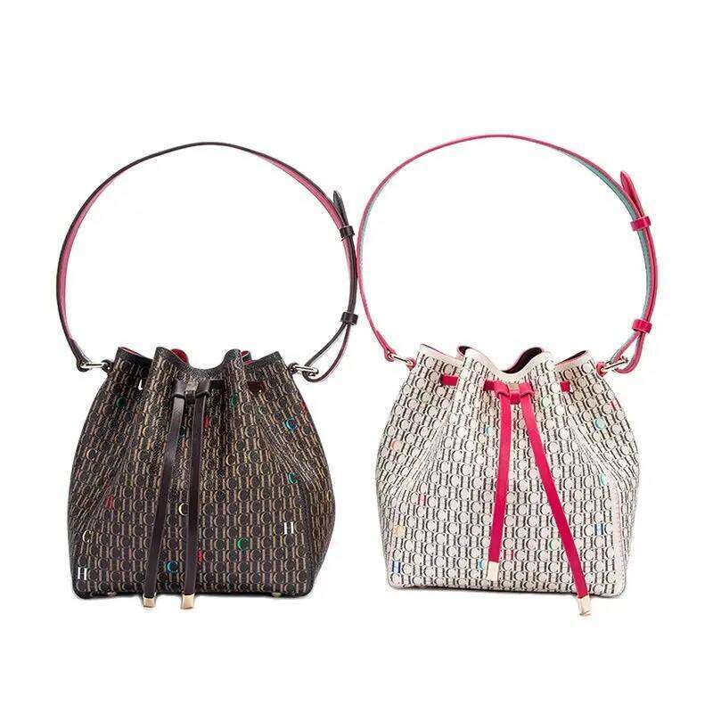 Letter Print Drawstring Opening Classic Shoulder Fashion Printed Bucket Women's Vintage Crossbody Bag