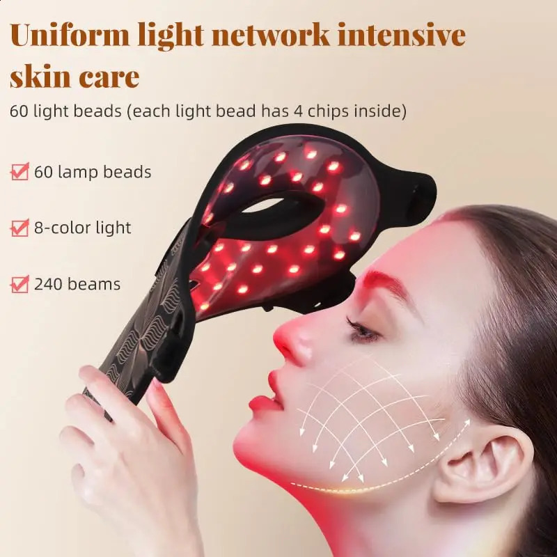 8 Colors Facial LED Mask with Neck Red Light Near Infrared Beauty Mask Aging Skin Rejuvenation 250528