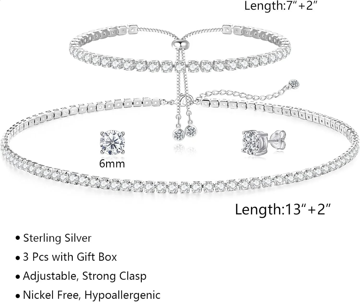 Tennis Necklace Bracelet for Women Sliver Plated Dainty Chocker Necklace Earrings Bracelet for Women Wedding Jewelry for women 250526
