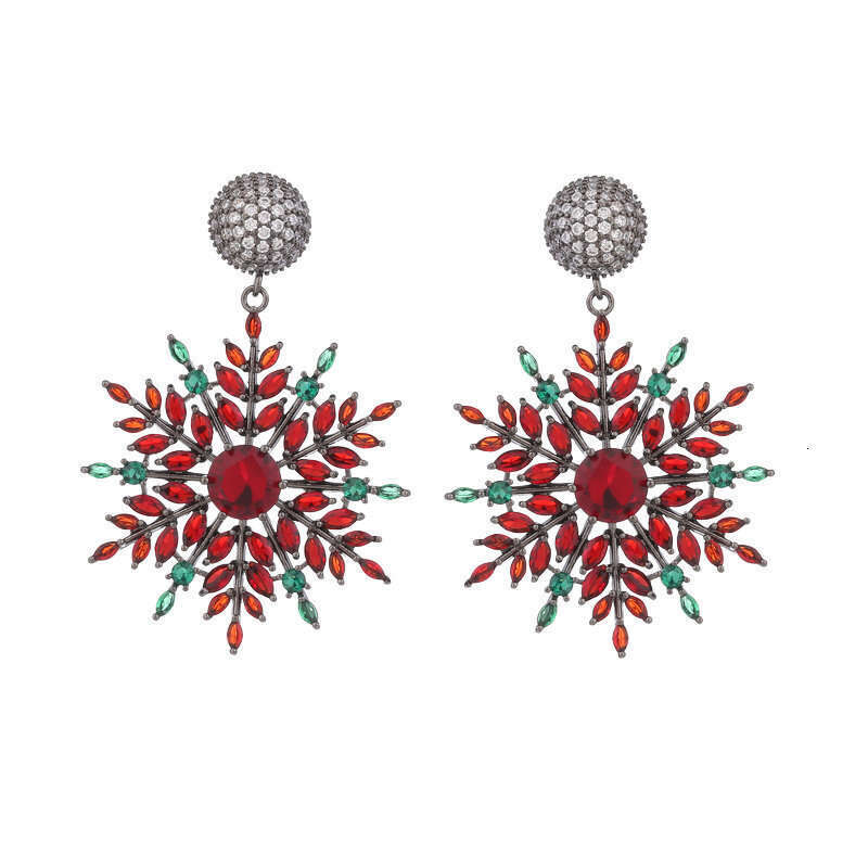 Fengzhonggong Colorful Zircon Elegant Fashionable Temperament Light High-end Christmas Snowflake Earrings