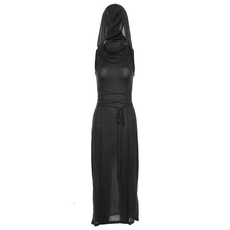 Summer Fashion Trend Women's New Hooded Loose Hem Split Personality Dress B5