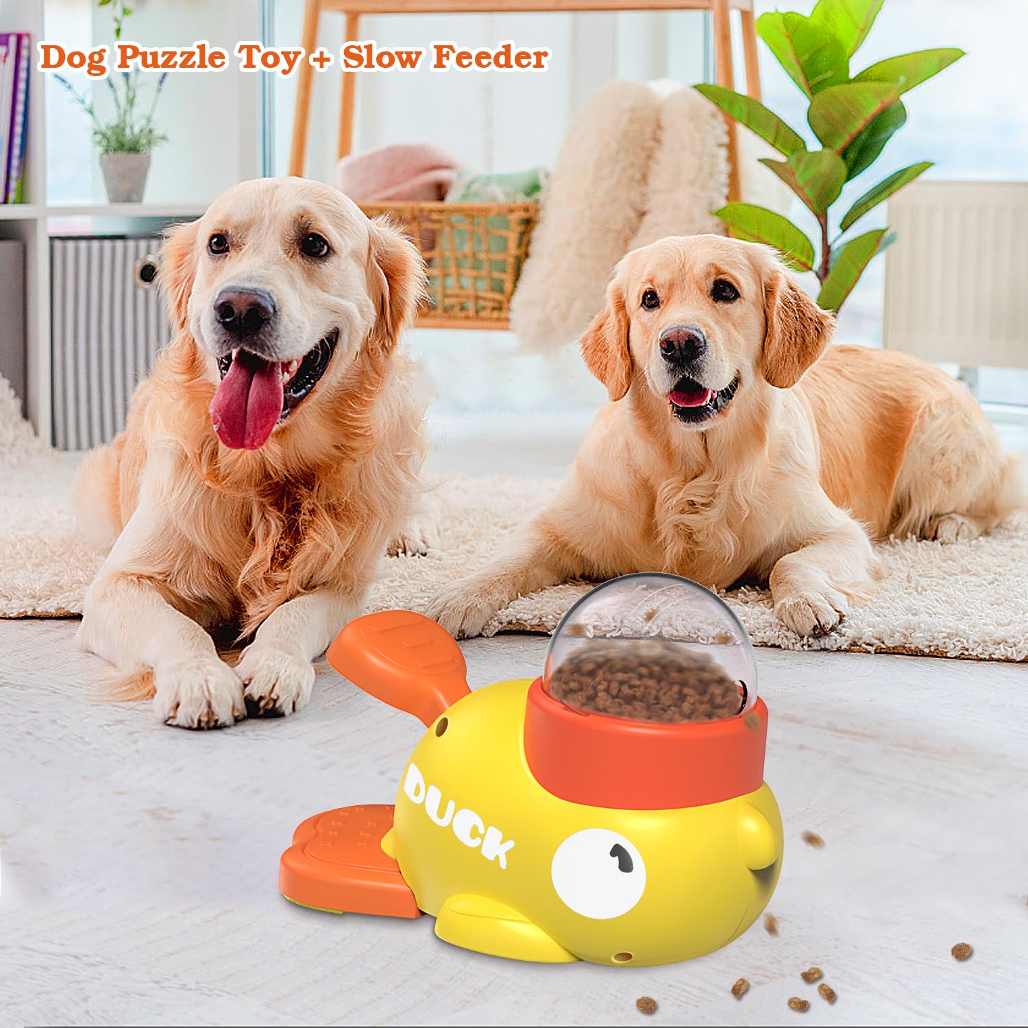 2-in-1 Interactive Dog Slow Feeder Puzzle Toy Durable Duck Shaped Design Promotes IQ Training Reduces Bloating Anti Gulping Dog Treat Dispenser Toy